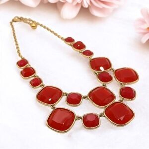 KATE SPADE New York Gold Tone Pink Red & Gold Cluster Layered Bib Necklace